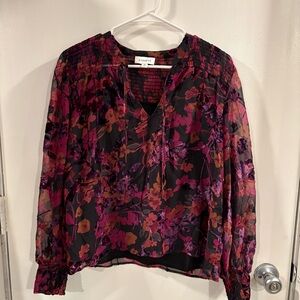 Evereve Black and Pink Floral Sheer Blouse